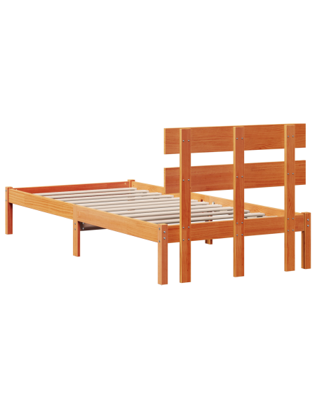 Struttura letto con testiera marrone cerato 80x200 cm in legno massello di pino