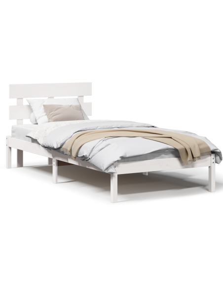 Struttura Letto con Testiera Bianca 90x200 cm in Legno Massello di Pino