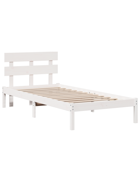 Struttura Letto con Testiera Bianca 90x200 cm in Legno Massello di Pino