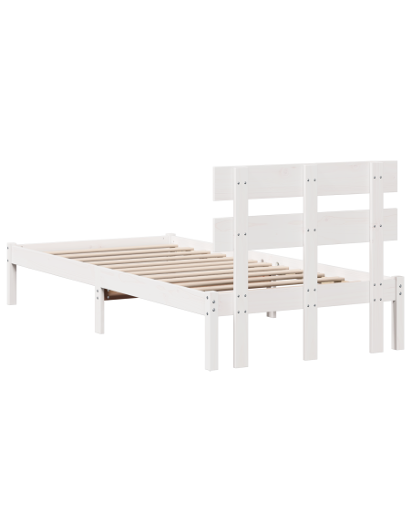 Struttura Letto con Testiera Bianca 90x200 cm in Legno Massello di Pino