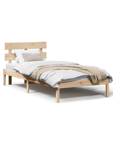 Struttura Letto con Testata 75x190 cm Legno Massello di Pino