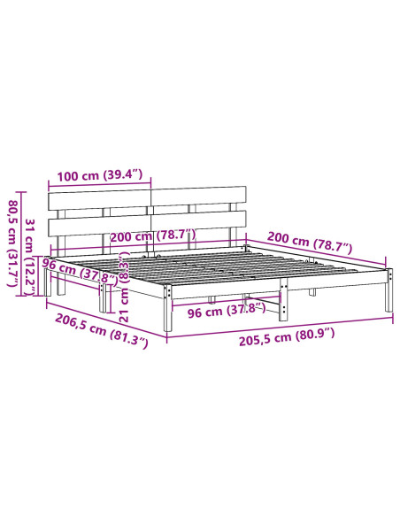 Struttura letto con testata 200x200 cm Legno massello di pino