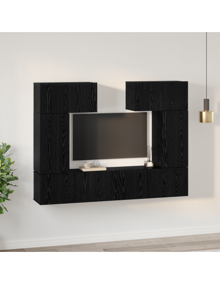 Set mobile TV con lo scaffale 6 pcs Rovere nero 80 x 30 x 30 cm