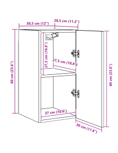 Mobile TV da Parete 2 pcs Rovere Nero 30,5 x 30 x 60 cm