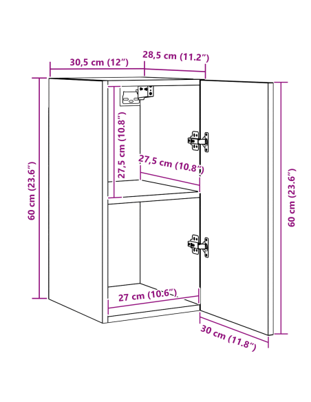 Mobile TV da Parete 2 pcs Rovere Nero 30,5 x 30 x 60 cm