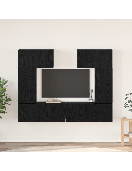 Set mobile TV con lo scaffale 6 pcs Rovere nero 80 x 30 x 30 cm