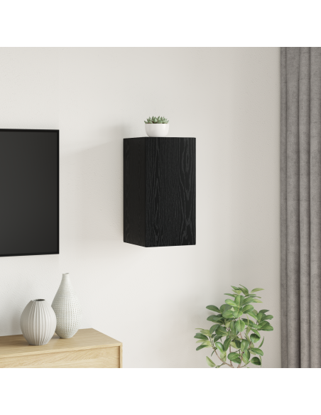 Unità TV con lo scaffale Altro con archiviazione con porta Rovere nero Legno multistrato