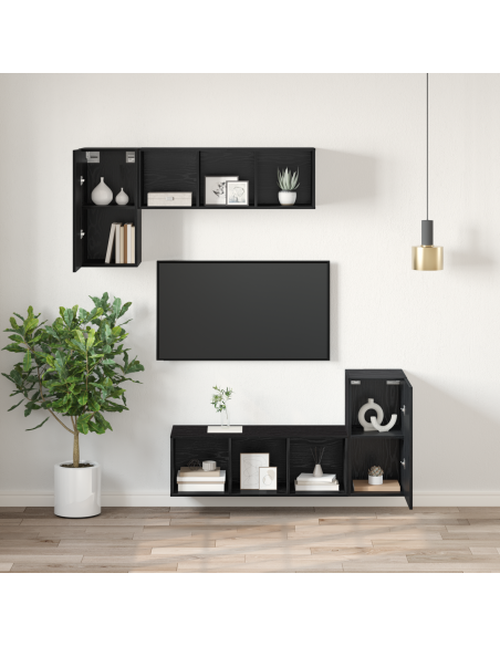 Unità TV con lo scaffale Altro con archiviazione con porta Rovere nero Legno multistrato