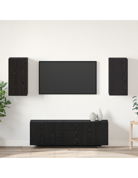 Unità TV con lo scaffale Altro con archiviazione con porta 2 pcs Rovere nero Legno multistrato