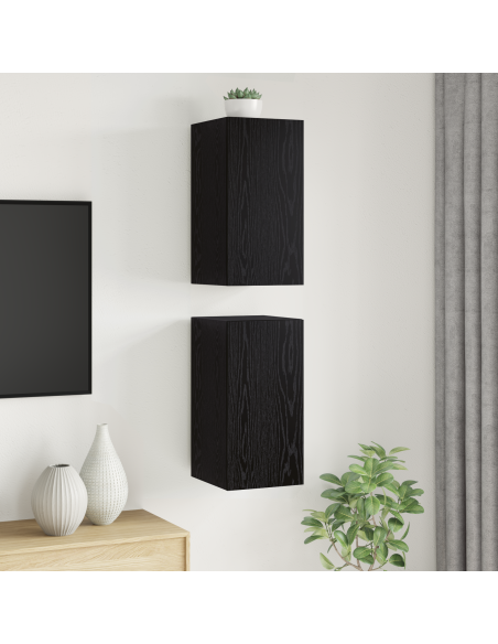 Unità TV con lo scaffale Altro con archiviazione con porta 2 pcs Rovere nero Legno multistrato