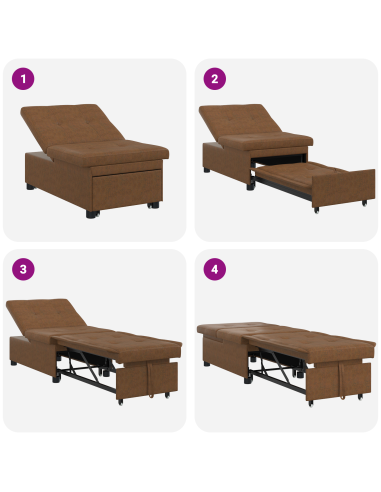 Divano letto Marrone 194 x 67 x 82 cm Tessuto Huahua