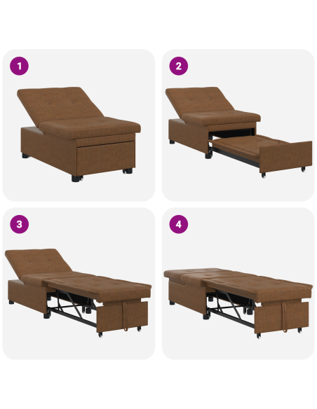Divano Letto 3-in-1 Marrone in Pelle Scamosciata Sintetica