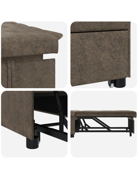 Divano letto 3 in 1 Design Estraibile Verde Militare in Similpelle Scamosciata