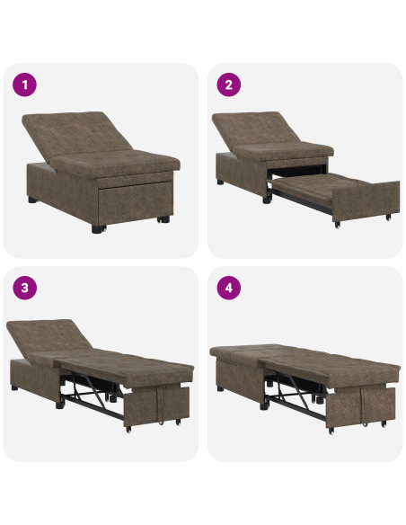 Divano letto 3 in 1 Design Estraibile Verde Militare in Similpelle Scamosciata