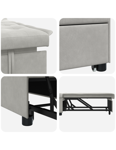 Divano Letto 3-in-1 Design Estraibile Tessuto Grigio Chiaro
