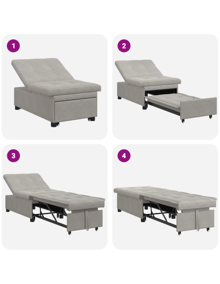 Divano Letto 3-in-1 Design Estraibile Tessuto Grigio Chiaro