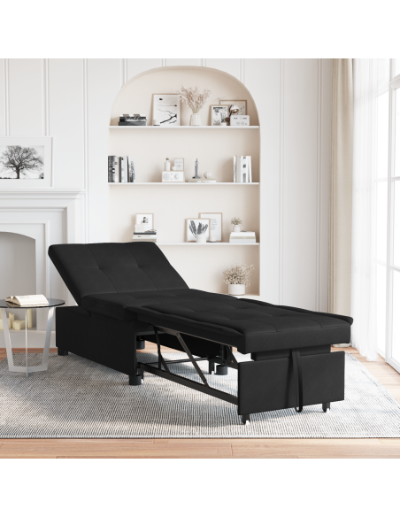 Divano Letto 3 in 1 Design Estraibile Tessuto Nero