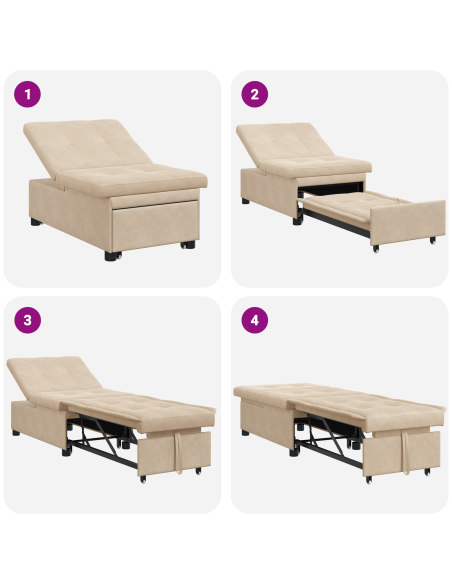 Divano letto 3-in-1 in tessuto crema