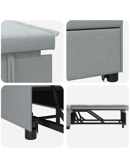 Divano Letto 3-in-1 - Design Estraibile in Tessuto Grigio Chiaro
