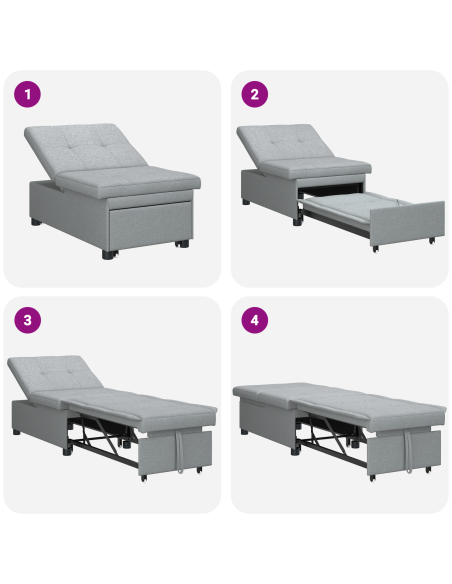 Divano Letto 3-in-1 - Design Estraibile in Tessuto Grigio Chiaro