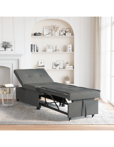 Divano Letto 3-in-1 - Design Pieghevole, Tessuto Grigio Scuro