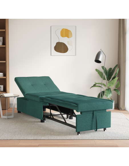 Letto Sofa 3-in-1 - Design Estraibile in Tessuto Verde Scuro
