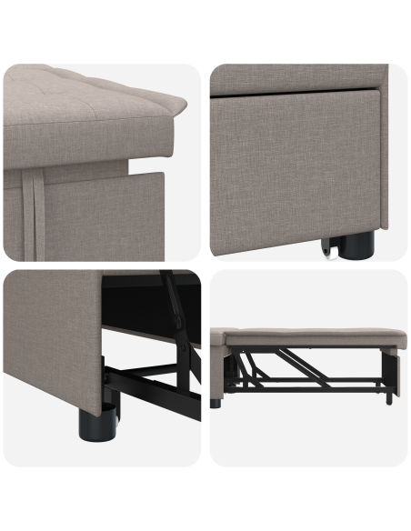 Divano letto 3-in-1 con design estraibile in tessuto tortora