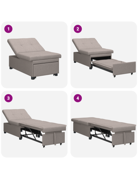 Divano letto 3-in-1 con design estraibile in tessuto tortora