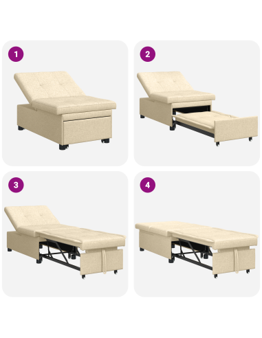 Divano Letto Estraibile Crema 194 x 50 x 82 cm Legno compensato
