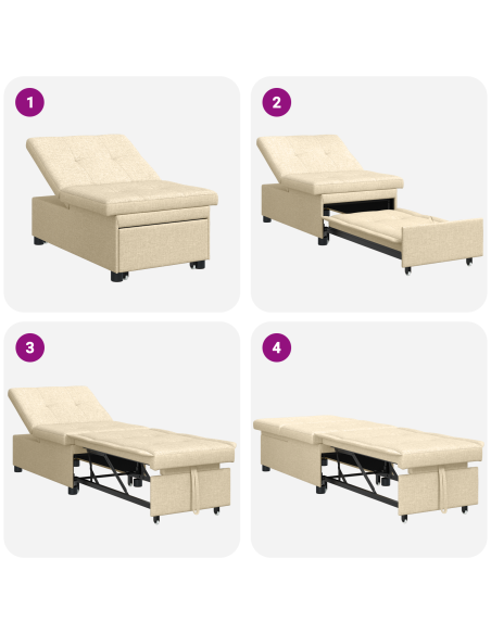Divano Letto 3-in-1 con Design Estraibile in Tessuto Panna