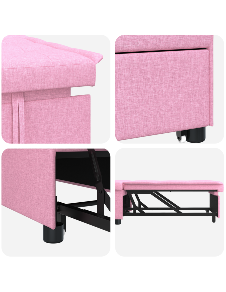 Divano Letto 3-in-1 in Tessuto Rosa di