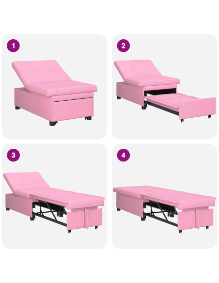 Divano Letto 3-in-1 in Tessuto Rosa di