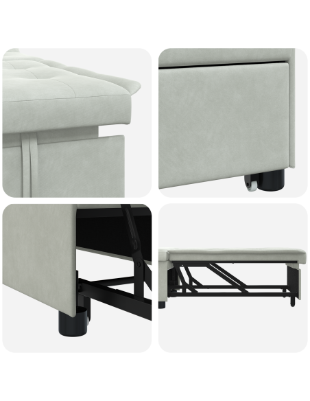Divano Letto Design 3-in-1 Estraibile Velluto Grigio Chiaro