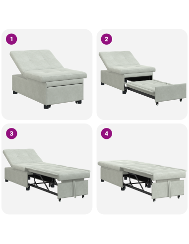 Divano letto Grigio chiaro 194 x 67 x 82 cm Velluto