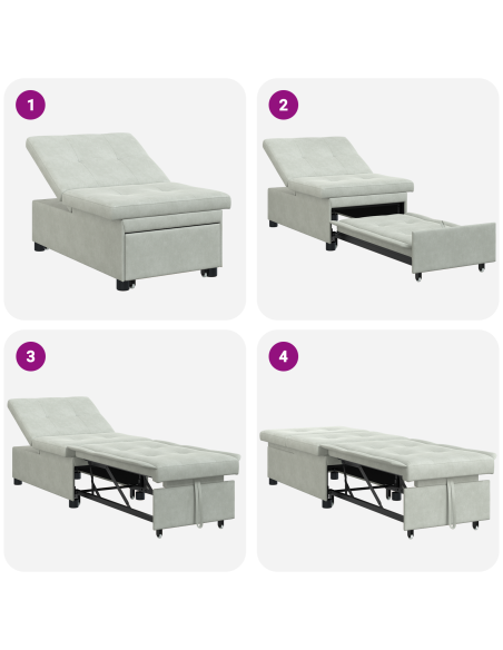 Divano Letto Design 3-in-1 Estraibile Velluto Grigio Chiaro