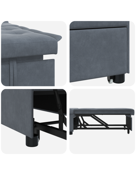 Divano Letto 3-in-1 Design Estraibile Velluto Grigio Scuro