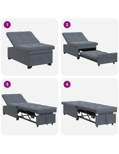 Divano letto Grigio scuro 194 x 67 x 82 cm Velluto