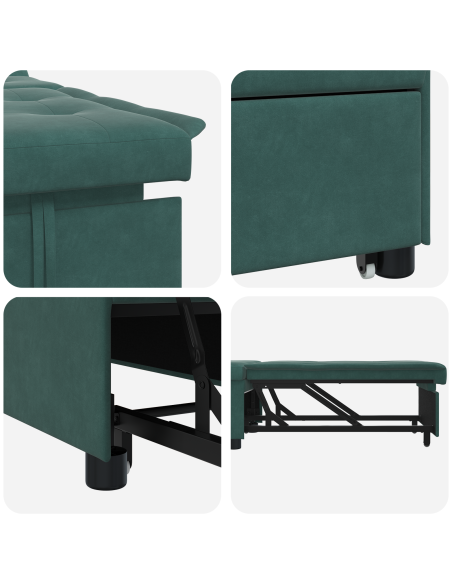 Divano letto design 3-in-1 estraibile in velluto verde scuro