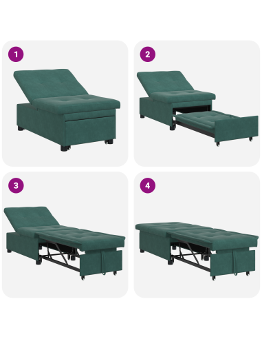 Divano letto Verde Scuro 194 x 67 x 82 cm Velluto