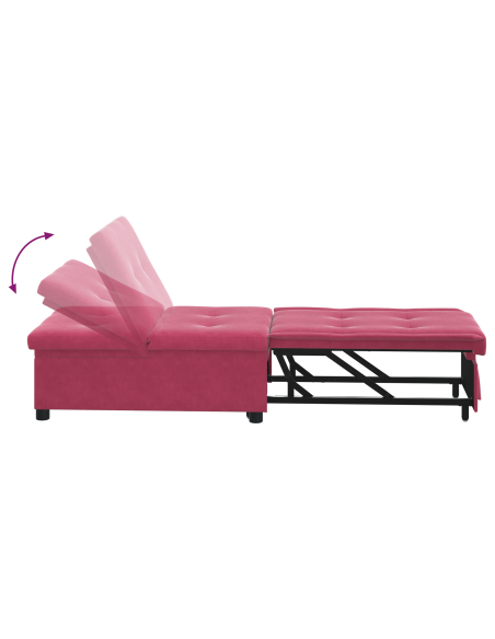 Divano Letto 3 in 1 Estrattore Rosso Vino Velluto