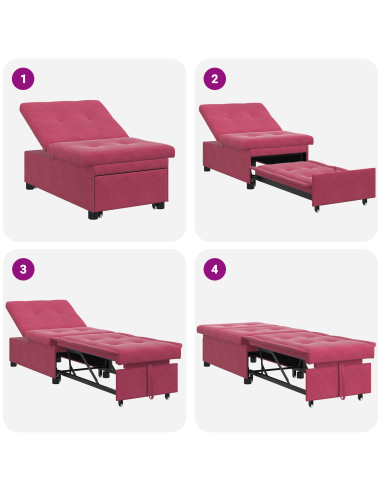 Divano letto Rosso Vino 194 x 67 x 82 cm Velluto