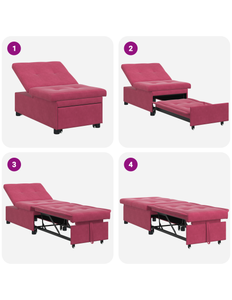Divano Letto 3 in 1 Estrattore Rosso Vino Velluto