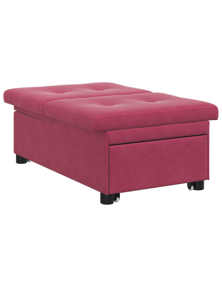 Divano Letto 3 in 1 Estrattore Rosso Vino Velluto