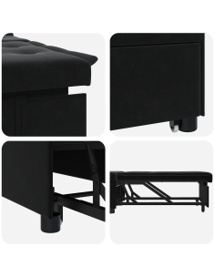 Divano letto Nero 194 x 67 x 82 cm Velluto 2