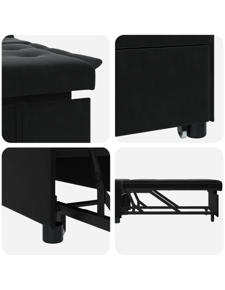 Divano Letto 3-in-1 Velluto Nero Estraribile