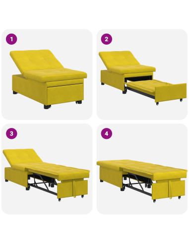 Divano letto Giallo 194 x 67 x 82 cm Velluto