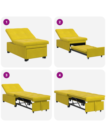 Divano Letto 3-in-1 Design Pull-Out Velluto Giallo