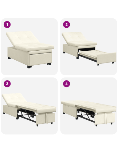 Divano letto Crema 194 x 67 x 82 cm Velluto