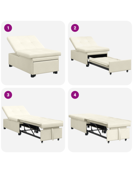Divano Letto 3 in 1 Estraribile Panna Velluto