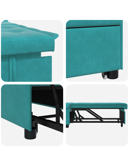 Divano Letto 3-in-1 Design Estraibile Turchese in Velluto